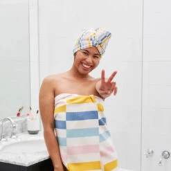 Dock & Bay Dock & Bay Hair Wraps - Boardwalk Parade -Dock & Bay Shop 05 HOMEAUS23 HAIRW TOWLH GEO PARAD J 063 SQ X3