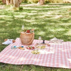 Dock & Bay Dock & Bay Picnic Blanket - Strawberries & Cream -Dock & Bay Shop 05 PICNICPARK22 PICNIC GIN PINK INSITU 012 SQ X3
