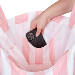 Dock & Bay Dock & Bay Foldaway Tote Bags - Malibu Pink -Dock & Bay Shop 06 BAGF CAB LTPNK detail pocket X3