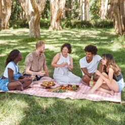 Dock & Bay Dock & Bay Picnic Blanket - Strawberries & Cream -Dock & Bay Shop 06 PICNICPARK22 PICNIC GIN PINK FRIENDS 019 SQ X3