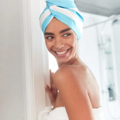 Dock & Bay Dock & Bay Hair Wrap - Quick Dry Hair Towel - Tulum Blue -Dock & Bay Shop 12 PETERSHAM19 HAIRWRAP LIGHT BLUE 073 SQ X3