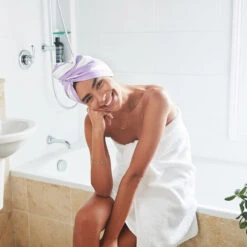 Dock & Bay Dock & Bay Hair Wrap - Quick Dry Hair Towel - Lombok Lilac -Dock & Bay Shop 13 PETERSHAM19 HAIRWRAP LIGHT PURPLE 017 SQ X3