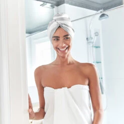 Dock & Bay Dock & Bay Hair Wrap - Quick Dry Hair Towel - Goa Grey -Dock & Bay Shop 14 PETERSHAM19 HAIRWRAP LIGHT GREY 103 SQ X3