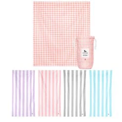 Dock & Bay Dock & Bay Picnic Bundle - Pink Gingham Blanket + 4 Cabana Towels - Set A -Dock & Bay Shop BUNDLE PICNIC GIN PINK TOWLB CAB A